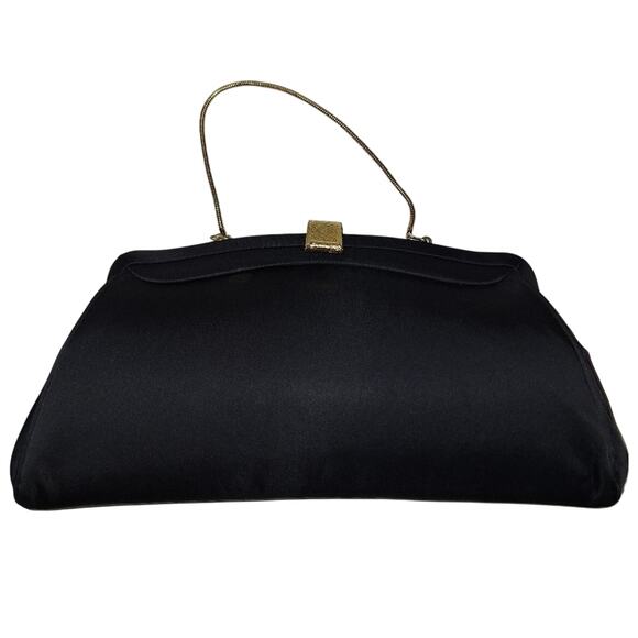 Vintage Black Purse Gold Closure Romantic Audry Hepburn Grace Kelly Timeless - Picture 2 of 5